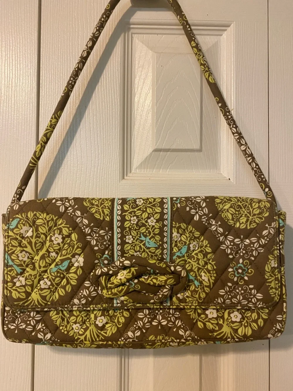 Vera Bradley Brown Lime Floral Quilted Clutch